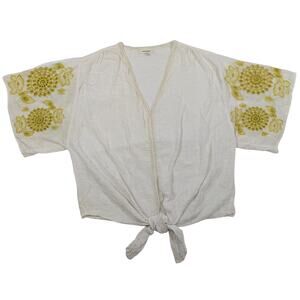 Max Studio Embroidered Sleeve Tie Front Blouse Size Large